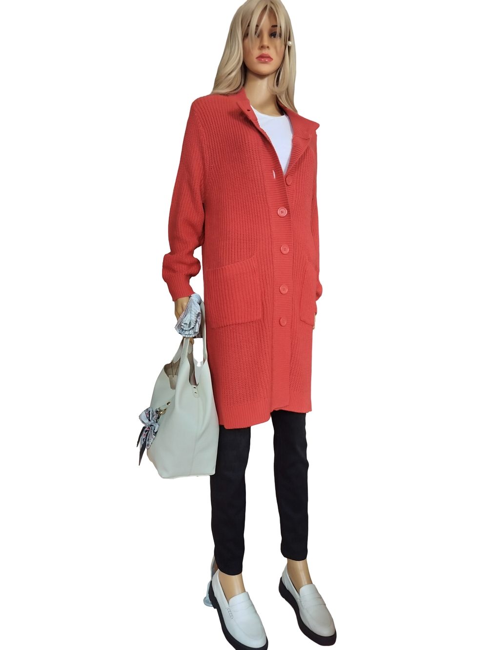 Women's Coral Longline Button Cardigan Coat Size M - Picture 4 of 8